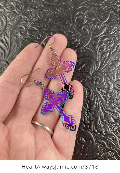 Colorful Chameleon Metal Cross Earrings - #ilRkcVxRt1Y-2