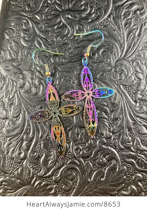 Colorful Chameleon Metal Cross Earrings - #zegZMn872yI-2