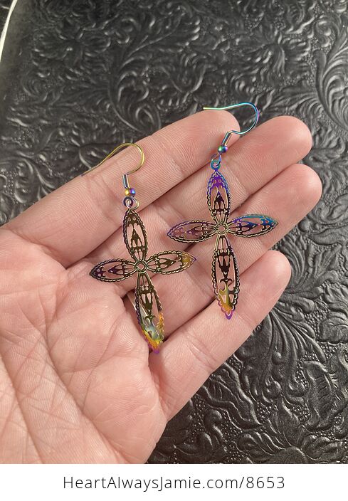 Colorful Chameleon Metal Cross Earrings - #zegZMn872yI-1