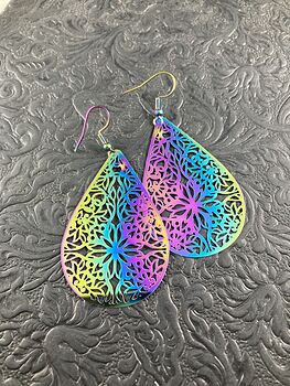 Colorful Chameleon Metal Drop Floral Texture Earrings #NSzYBaAxQsU