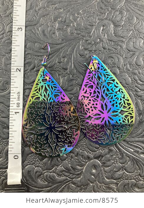 Colorful Chameleon Metal Drop Floral Texture Earrings - #NSzYBaAxQsU-2
