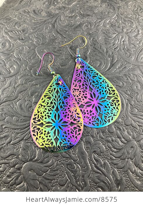 Colorful Chameleon Metal Drop Floral Texture Earrings - #NSzYBaAxQsU-1