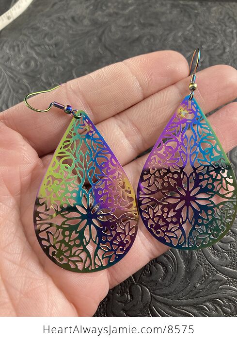 Colorful Chameleon Metal Drop Floral Texture Earrings - #NSzYBaAxQsU-3