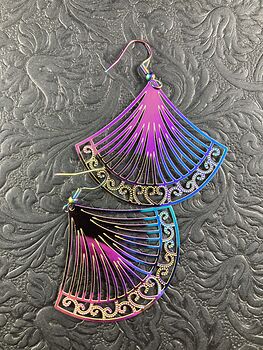 Colorful Chameleon Metal Fan Halloween Earrings #G6b6SWirmIo