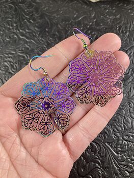 Colorful Chameleon Metal Fancy Snowflake Earrings #DUh1egr2xVw