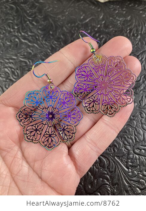 Colorful Chameleon Metal Fancy Snowflake Earrings - #DUh1egr2xVw-1