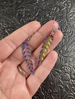 Colorful Chameleon Metal Feather Earrings #99TVYZjwoJg