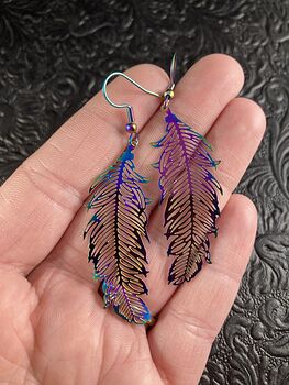 Colorful Chameleon Metal Feather Earrings #Zkliig2t08s