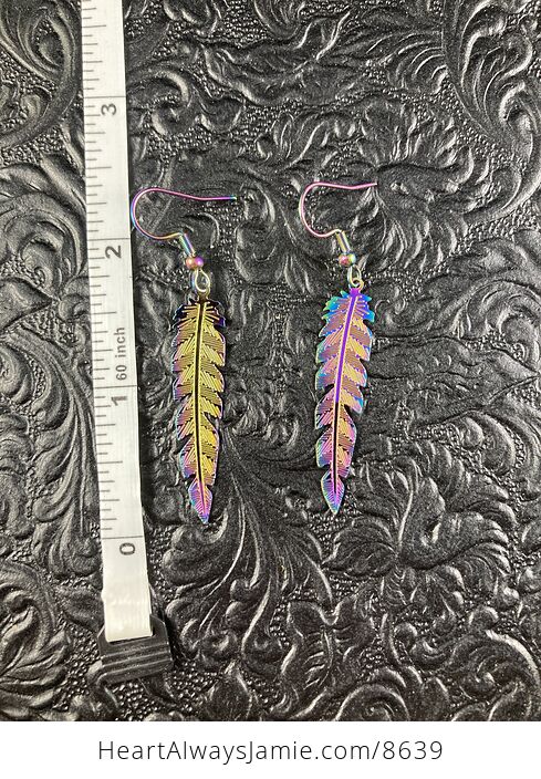 Colorful Chameleon Metal Feather Earrings - #99TVYZjwoJg-2