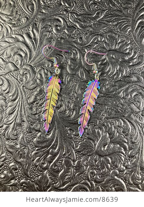 Colorful Chameleon Metal Feather Earrings - #99TVYZjwoJg-3