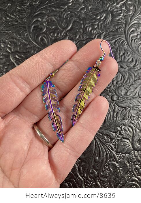 Colorful Chameleon Metal Feather Earrings - #99TVYZjwoJg-1
