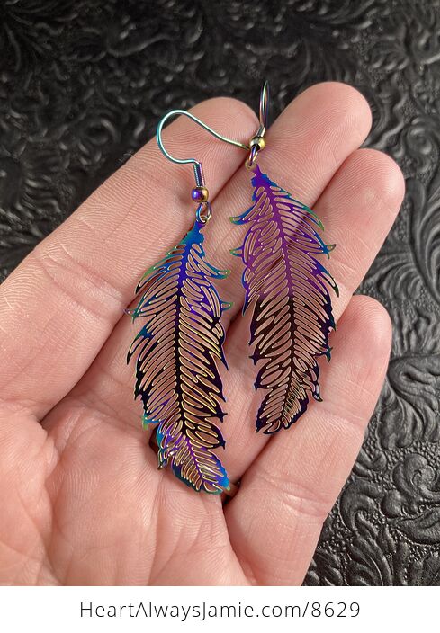Colorful Chameleon Metal Feather Earrings - #Zkliig2t08s-1