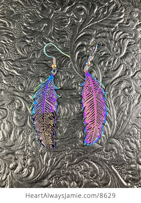 Colorful Chameleon Metal Feather Earrings - #Zkliig2t08s-2