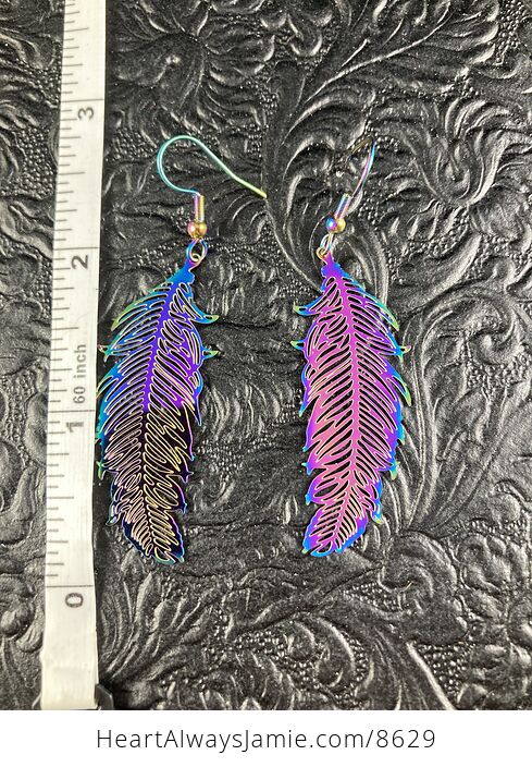 Colorful Chameleon Metal Feather Earrings - #Zkliig2t08s-3
