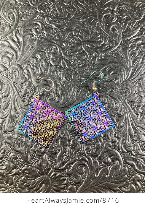 Colorful Chameleon Metal Floral Diamond Earrings - #5LNlBfa9WsE-3