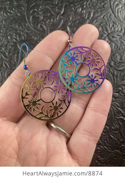 Colorful Chameleon Metal Flower Circle Earrings - #j8dPanWwy04-2