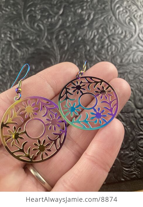 Colorful Chameleon Metal Flower Circle Earrings - #j8dPanWwy04-3