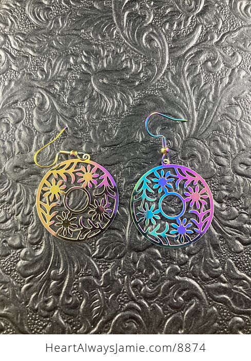 Colorful Chameleon Metal Flower Circle Earrings - #j8dPanWwy04-1