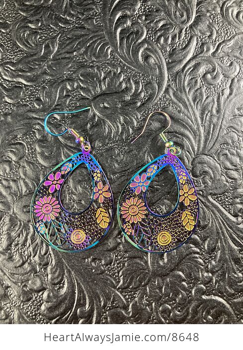 Colorful Chameleon Metal Flower Earrings - #cMqVStHhjQc-2