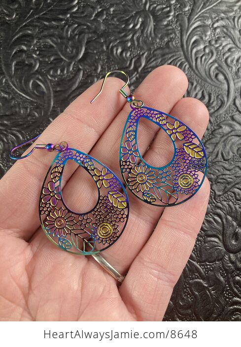 Colorful Chameleon Metal Flower Earrings - #cMqVStHhjQc-1