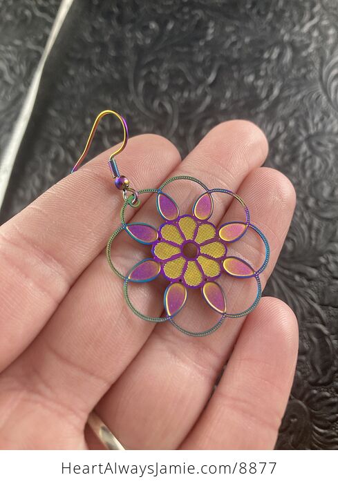 Colorful Chameleon Metal Flower Earrings - #fCkETlfyGv4-4