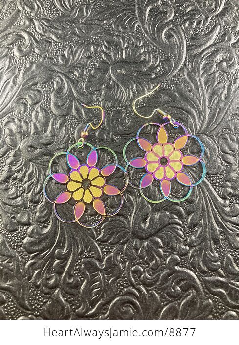 Colorful Chameleon Metal Flower Earrings - #fCkETlfyGv4-1