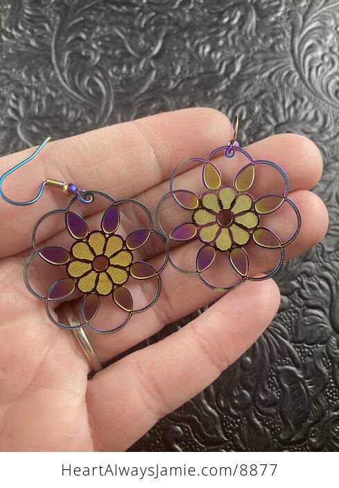 Colorful Chameleon Metal Flower Earrings - #fCkETlfyGv4-2