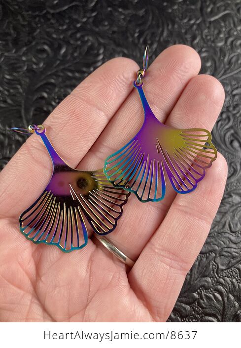 Colorful Chameleon Metal Ginkgo Leaf Earrings - #K6vJcSSOEgw-1