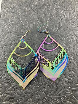 Colorful Chameleon Metal Heart and Texture Earrings #yRwVDxccKsE