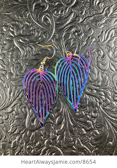 Colorful Chameleon Metal Leaf Earrings - #Tp0UkhcKQps-2