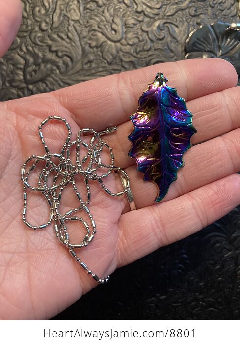 Colorful Chameleon Metal Leaf Pendant Necklace Jewelry - #kq7EHLrmOWw-1
