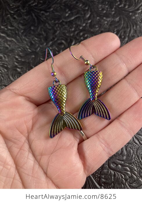 Colorful Chameleon Metal Mermaid Tail Earrings - #0LTxtoF5tZM-1