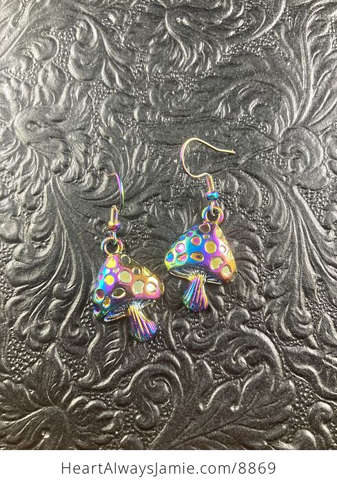 Colorful Chameleon Metal Mushroom Earrings - #poDyDYXtzoM-3