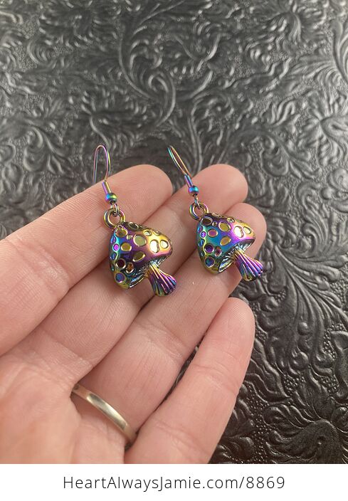 Colorful Chameleon Metal Mushroom Earrings - #poDyDYXtzoM-2