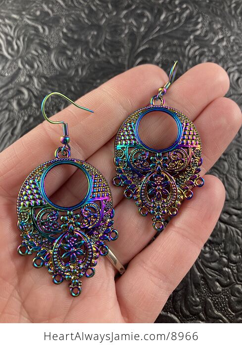 Colorful Chameleon Metal Ornate Hoop Drop Earrings - #dC4BLl2BGSM-1