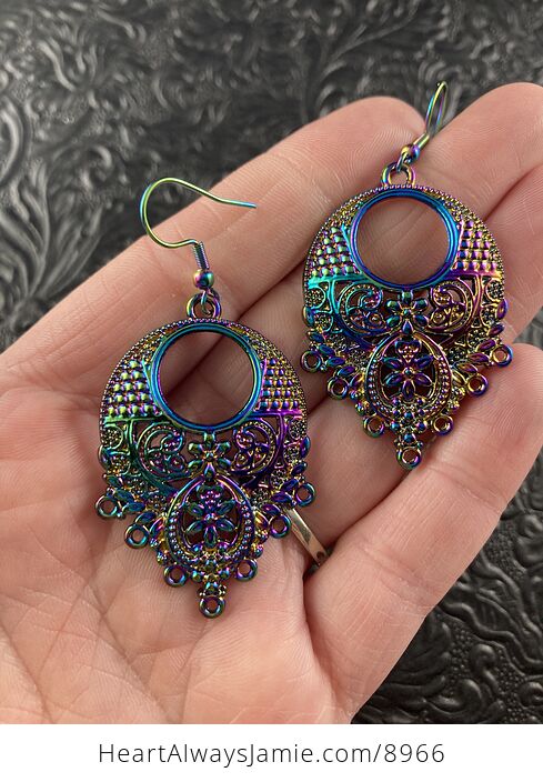 Colorful Chameleon Metal Ornate Hoop Drop Earrings - #dC4BLl2BGSM-2