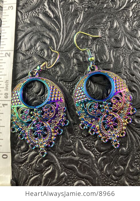 Colorful Chameleon Metal Ornate Hoop Drop Earrings - #dC4BLl2BGSM-3