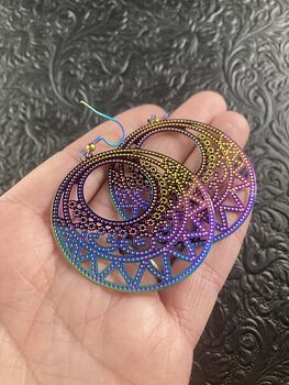 Colorful Chameleon Metal Patterned Circle Earrings #dRuOJj4Pvnw
