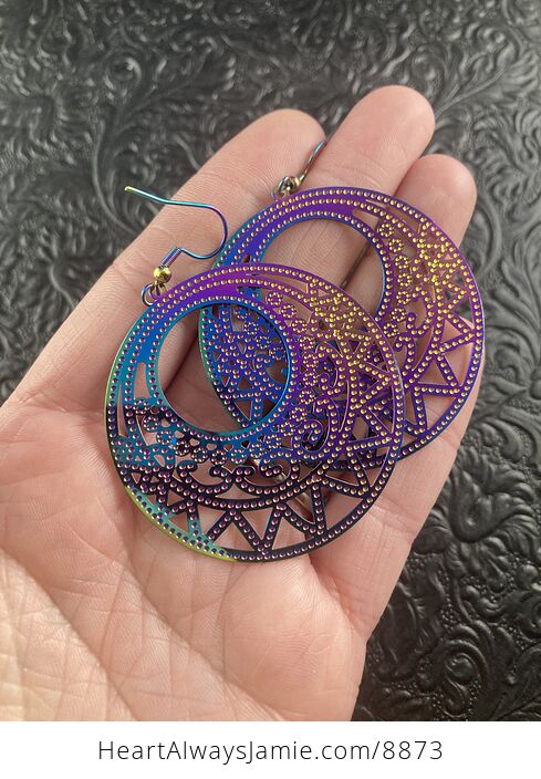 Colorful Chameleon Metal Patterned Circle Earrings - #dRuOJj4Pvnw-3