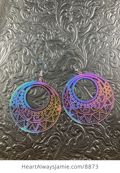 Colorful Chameleon Metal Patterned Circle Earrings - #dRuOJj4Pvnw-4