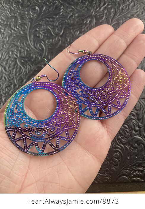 Colorful Chameleon Metal Patterned Circle Earrings - #dRuOJj4Pvnw-2