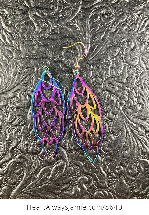Colorful Chameleon Metal Peacock Feather Earrings - #eJAKLWkFyzc-2