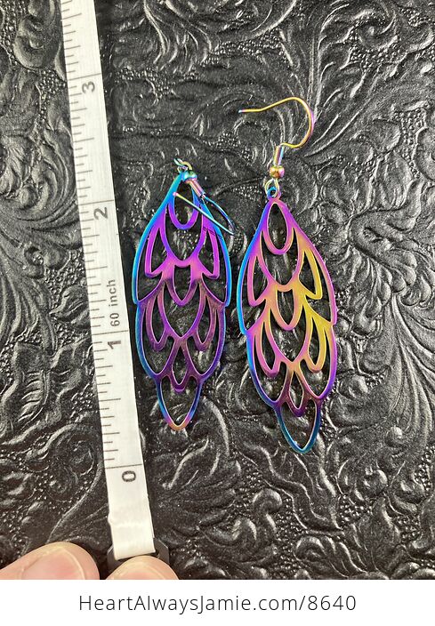 Colorful Chameleon Metal Peacock Feather Earrings - #eJAKLWkFyzc-3