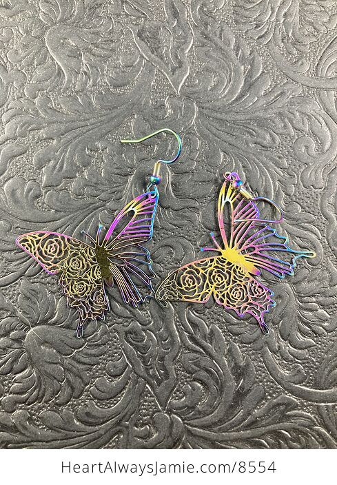 Colorful Chameleon Metal Rose Butterfly Earrings - #EEX3cLozpnk-1