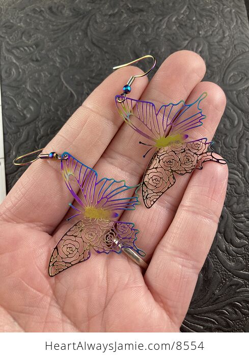 Colorful Chameleon Metal Rose Butterfly Earrings - #EEX3cLozpnk-2