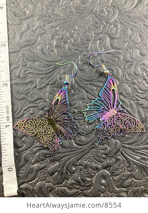Colorful Chameleon Metal Rose Butterfly Earrings - #EEX3cLozpnk-3