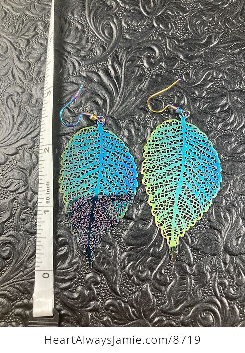Colorful Chameleon Metal Skeleton Leaf Earrings - #pH0kVdNAmPA-3