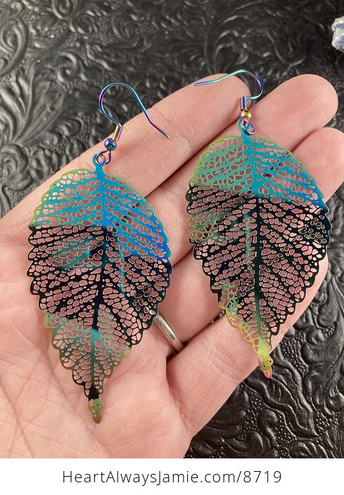 Colorful Chameleon Metal Skeleton Leaf Earrings - #pH0kVdNAmPA-2
