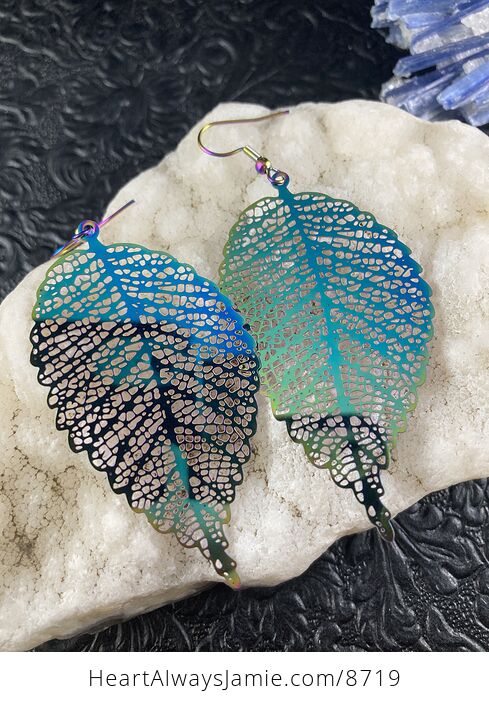 Colorful Chameleon Metal Skeleton Leaf Earrings - #pH0kVdNAmPA-1