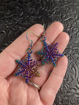 Colorful Chameleon Metal Snowflake Winter Christmas Earrings #mxxDhExzz9o